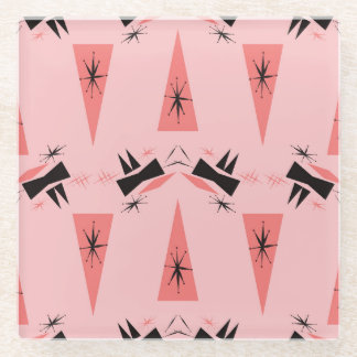 Mid-Century Modern: Pink Coral Pattern. Glass Coaster