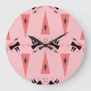 Mid-Century Modern: Pink Coral Pattern. Large Clock