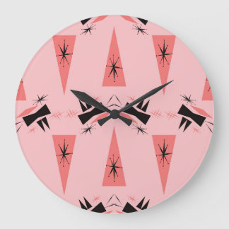 Mid-Century Modern: Pink Coral Pattern. Large Clock
