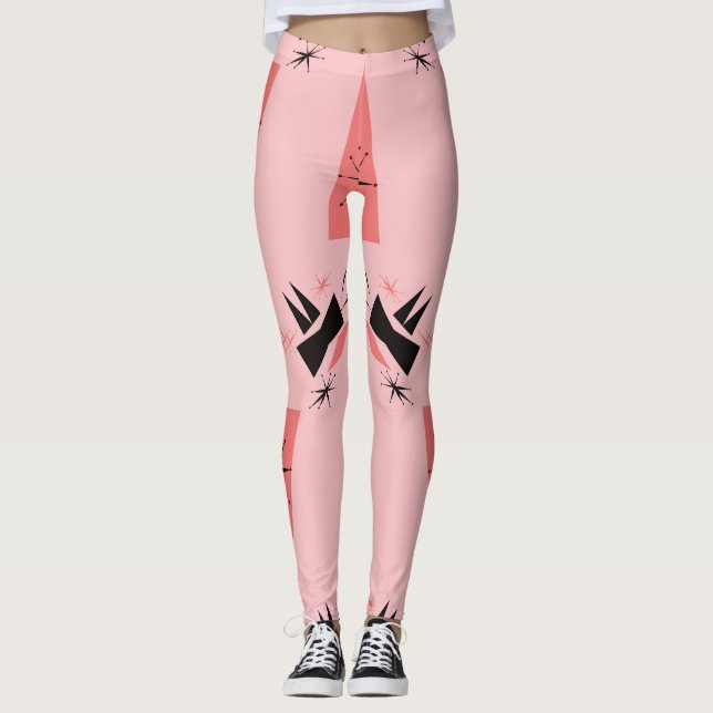 Mid-Century Modern: Pink Coral Pattern. Leggings (Front)