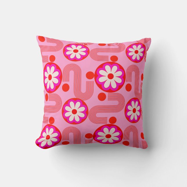 Mid Century Modern Pink Floral Retro Pattern  Cushion (Front)