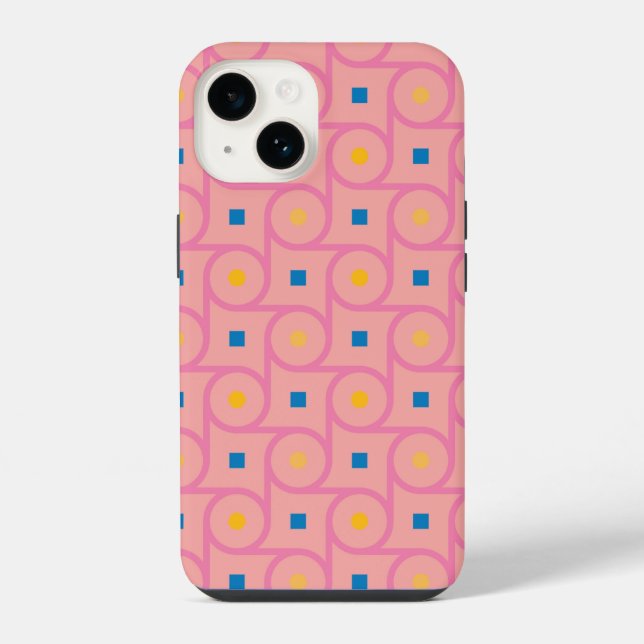 Mid Century Modern Pink Interlocking Circle iPhone Case (Back)