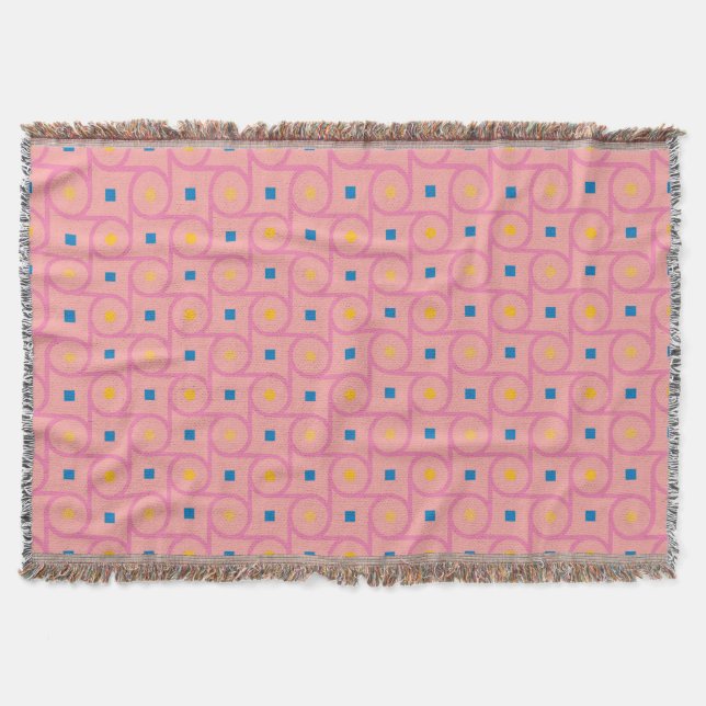 Mid Century Modern Pink Interlocking Circle Throw Blanket (Front)