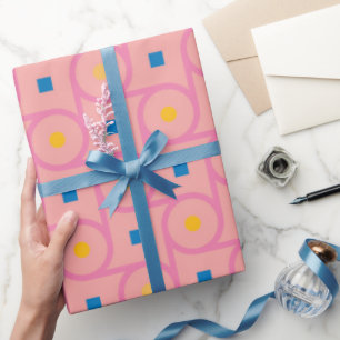 Mid Century Modern Pink Interlocking Circle Wrapping Paper