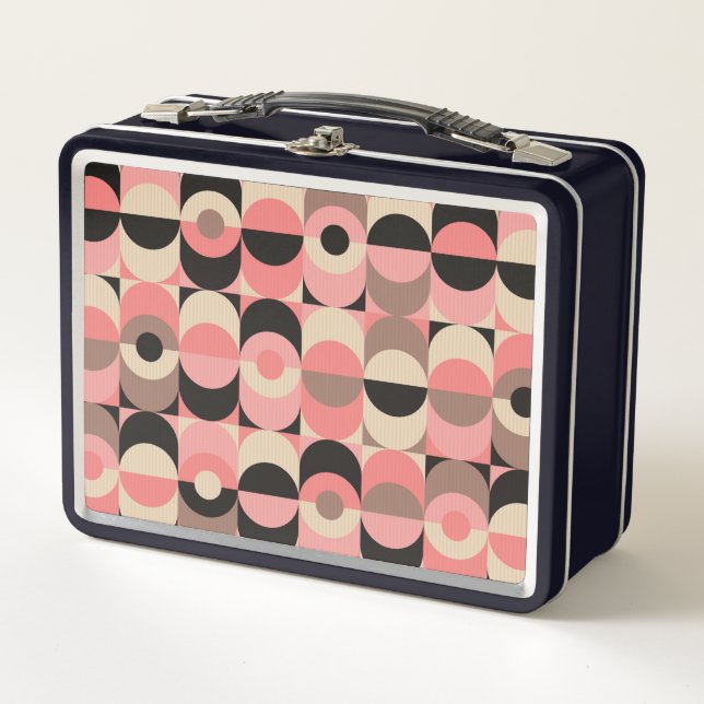 Mid-Century Modern Pink Pattern Metal Lunch Box (Front)