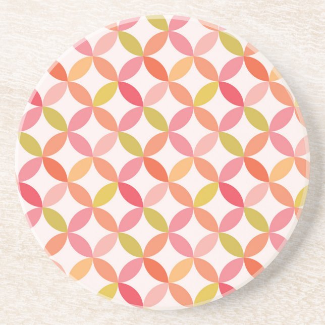 Mid century modern pink red orange Circles  Coaster (Front)