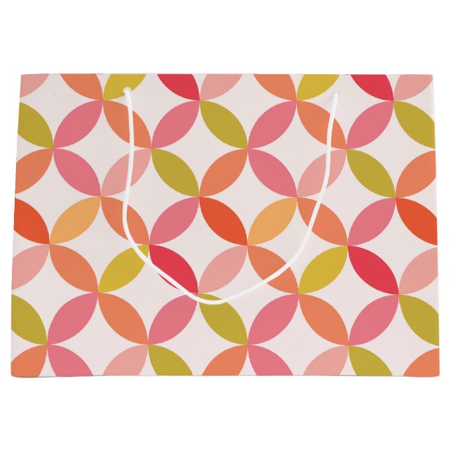 Mid century Modern Pink Red orange Circles  Large Gift Bag (Front)