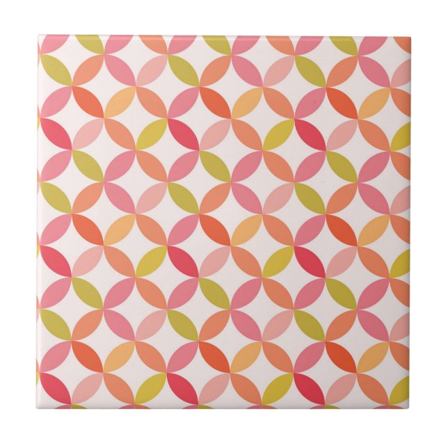 Mid century modern pink red orange Circles  Tile (Front)