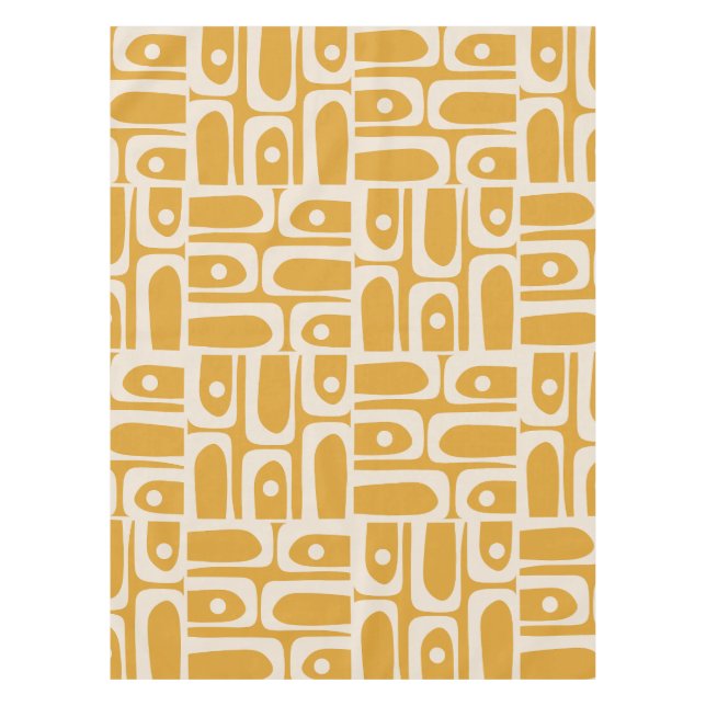 Mid Century Modern Piquet Abstract Pattern Mustard Tablecloth (Front)