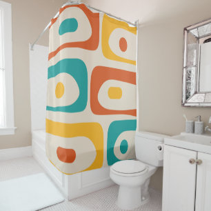 Mid Century Modern Piquet Abstract Pattern Orange Shower Curtain