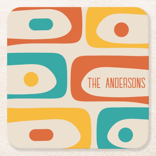Mid Century Modern Piquet Abstract Personalised Square Paper Coaster (Front)