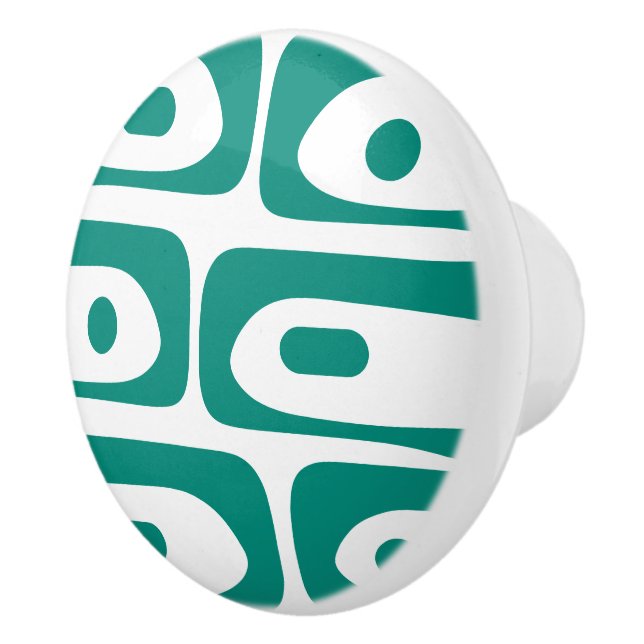 Mid-century Modern Piquet Minimalist Pattern Teal  Ceramic Knob (Right)