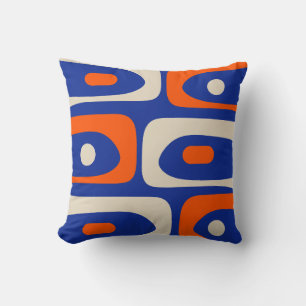 Mid-century Modern Piquet Pattern Blue and Orange Cushion