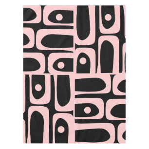 Mid-century Modern Piquet Pattern Pink and Black Tablecloth