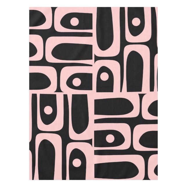 Mid-century Modern Piquet Pattern Pink and Black Tablecloth (Front)