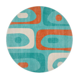 Mid-century Modern Piquet Pattern Teal Orange Cutting Board