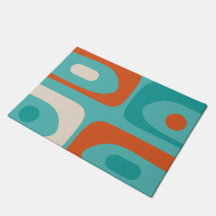 Mid-century Modern Piquet Pattern Teal Orange