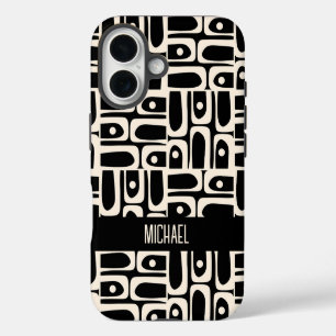 Mid Century Modern Piquet Personalised Black  iPhone 16 Case