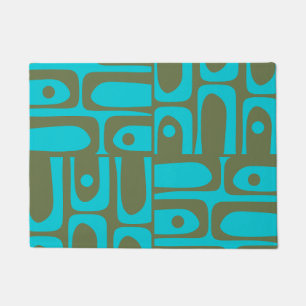 Mid Century Modern Piquet Turquoise Olive Pattern Doormat