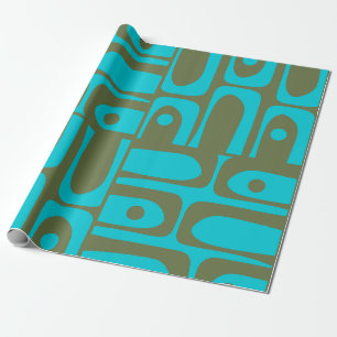 Mid Century Modern Piquet Turquoise Olive Pattern Wrapping Paper