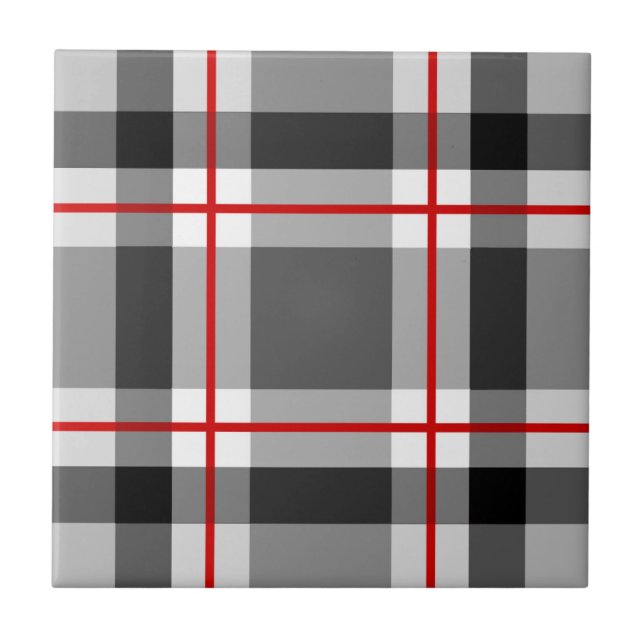 Mid-Century Modern Plaid, Black, White, Grey and R Tile (Front)