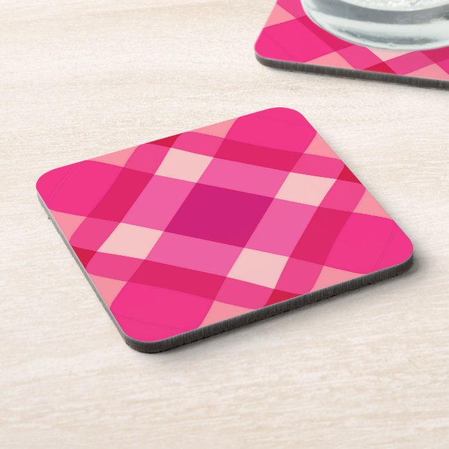 Mid-Century Modern Plaid, Fuchsia Pink and Wine Coaster (Left Side)