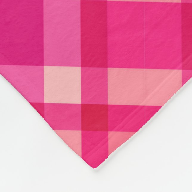 Mid-Century Modern Plaid, Fuchsia Pink & Coral Red Fleece Blanket (Corner)