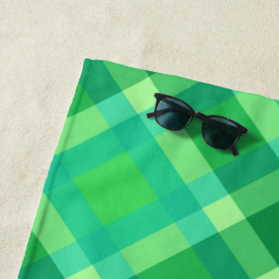 Mid-Century Modern Plaid - Jade green and Blue Beach Towel