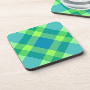 Mid-Century Modern Plaid, Jade Green & Turquoise  Coaster