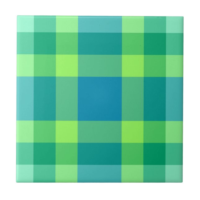 Mid-Century Modern Plaid, Jade Green & Turquoise Tile (Front)