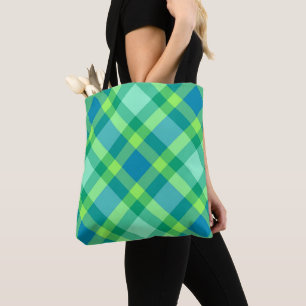 Mid-Century Modern Plaid, Jade Green & Turquoise  Tote Bag