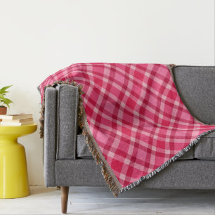 Mid-Century Modern Plaid - Pink and Wine Throw Blanket