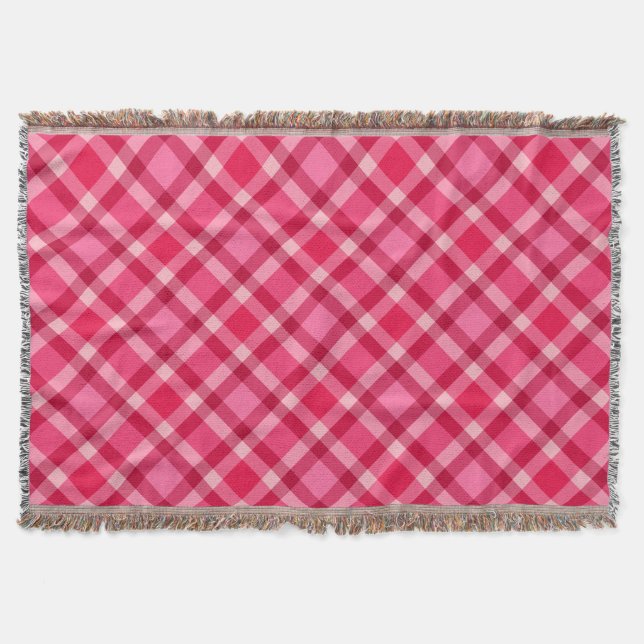 Mid-Century Modern Plaid - Pink and Wine Throw Blanket (Front)