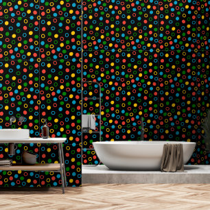 Mid century modern polka dot black peel and stick wallpaper