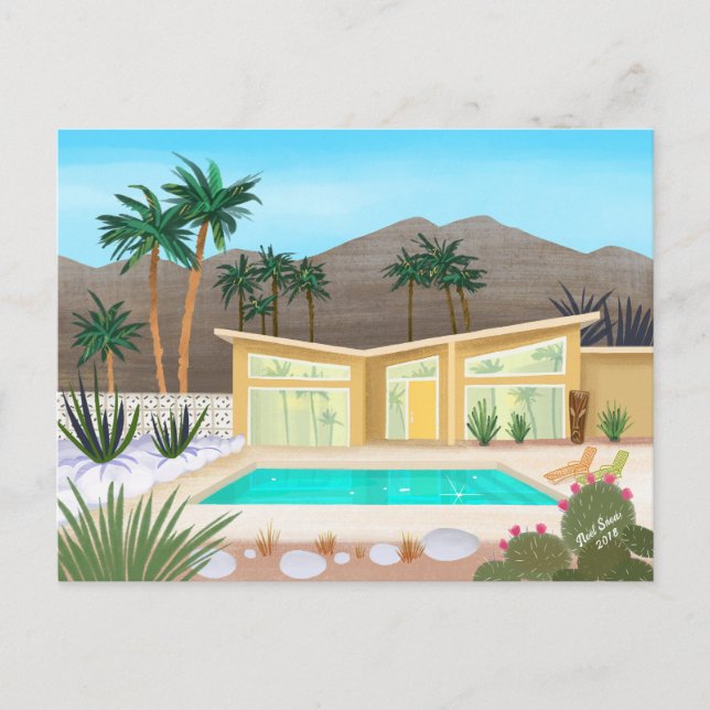 Mid Century Modern Pool House Postcard (Front)