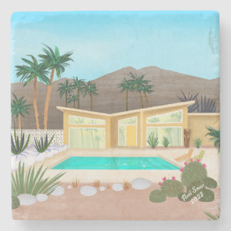 Mid Century Modern Pool House Stone Coaster