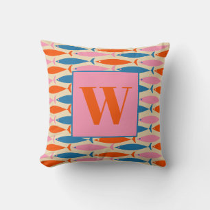 Mid Century Modern Pop Fish Pattern with Initial Cushion