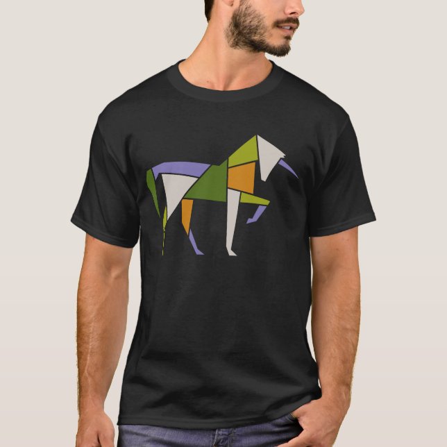 Mid Century Modern Powerful Unicorn Tangram Animal T-Shirt (Front)