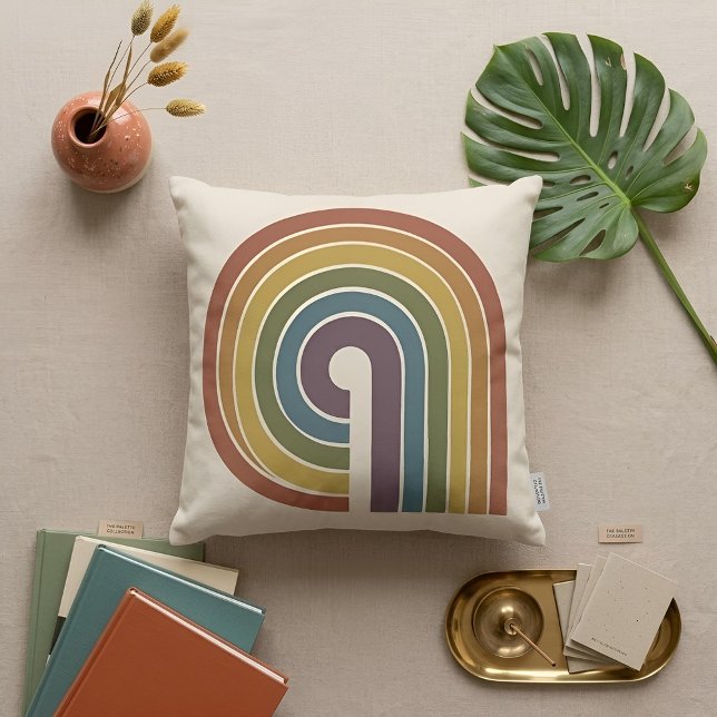 Mid-Century Modern Pride Square Throw Cushion (Flat Lay)