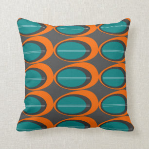 Mid Century Modern Print - Orange and Teal Cushion