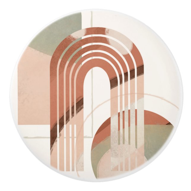 Mid Century Modern Rainbow Geometric Terracotta Ceramic Knob (Front)