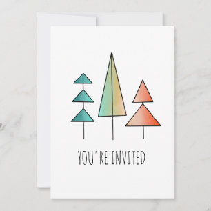 mid century modern rainbow trees blush teal simple announcement