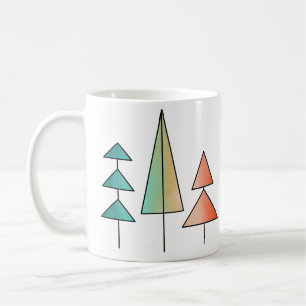 mid century modern rainbow trees blush teal simple coffee mug