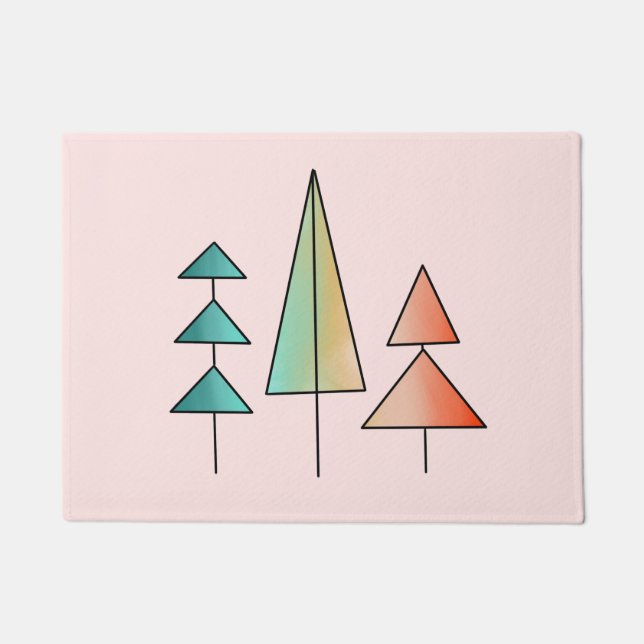 mid century modern rainbow trees blush teal simple doormat (Front)