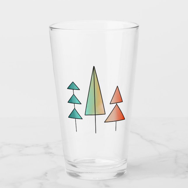 mid century modern rainbow trees blush teal simple glass (Front)