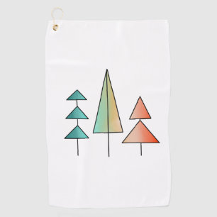 mid century modern rainbow trees blush teal simple golf towel