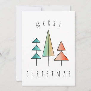 mid century modern rainbow trees blush teal simple holiday card