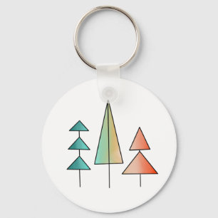 mid century modern rainbow trees blush teal simple key ring