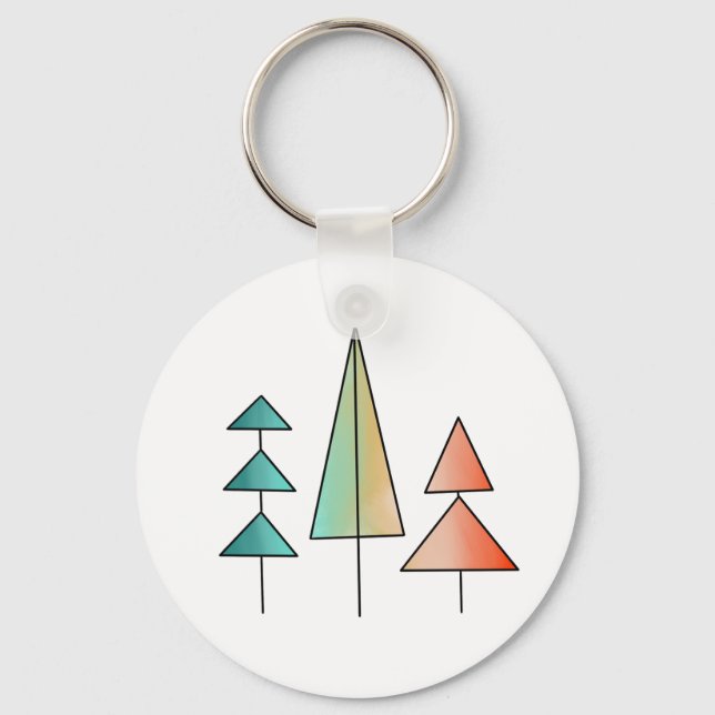 mid century modern rainbow trees blush teal simple key ring (Front)