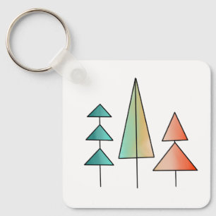 mid century modern rainbow trees blush teal simple key ring